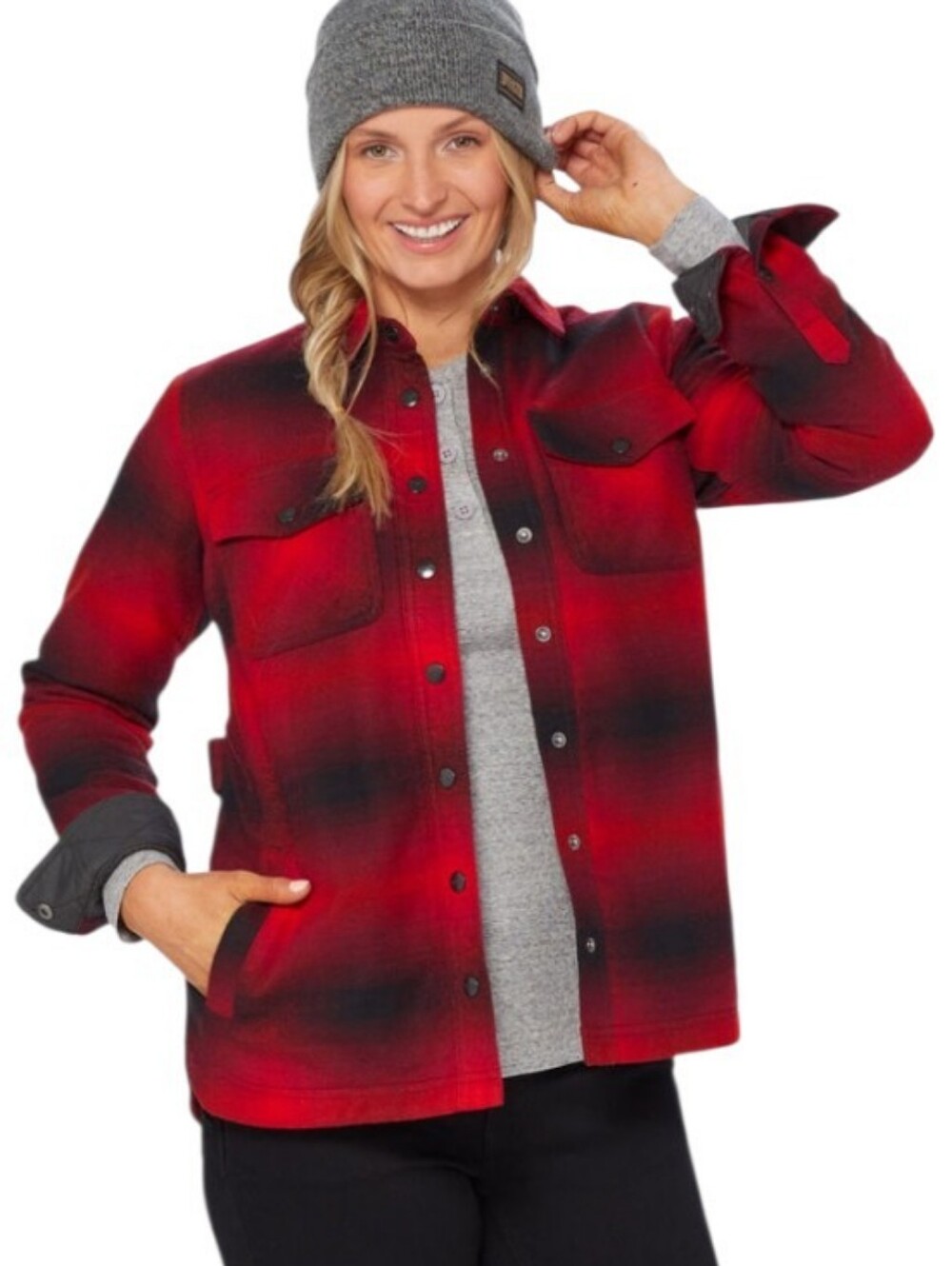 Duluth Trading Folklore Flannel XXL Red Black Plaid Quilted Shacket Jacket